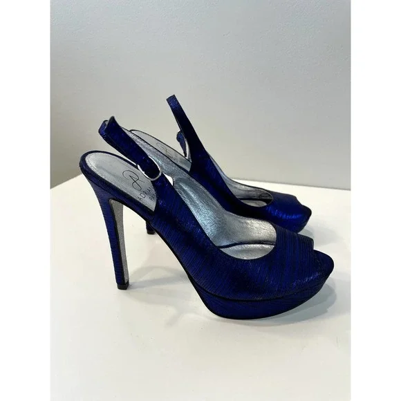 Adrianna Papell Blue and Silver Heels - Picture 2 of 7